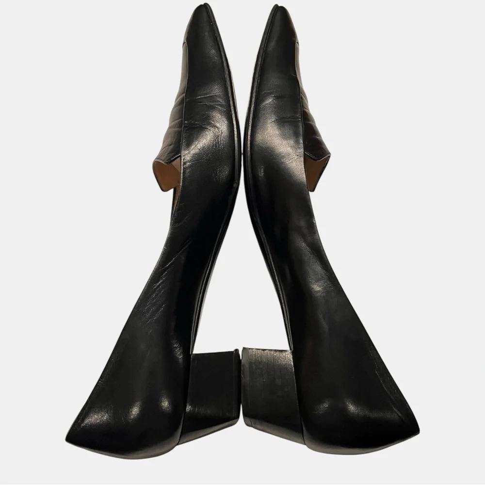 GIORGIO ARMANI black leather low heel squared off point toe heels size 9.5 39.5